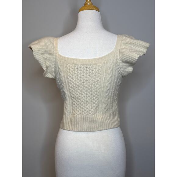 Sea New York 100% Merino Cable Knit Wool Flutter Sleeve Cardigan Womens M - Picture 3 of 7